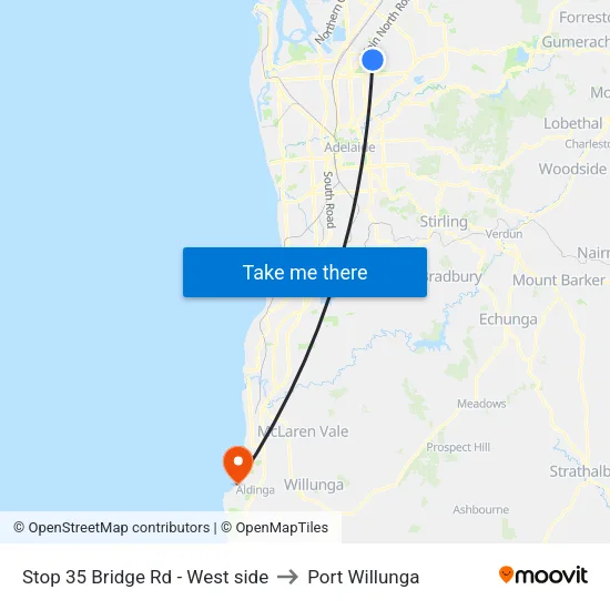 Stop 35 Bridge Rd - West side to Port Willunga map