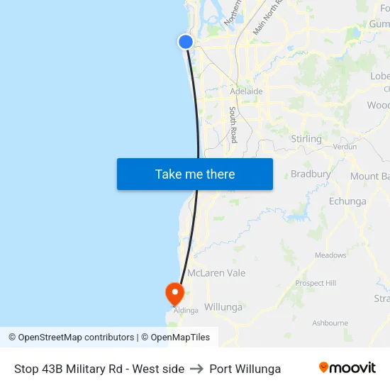 Stop 43B Military Rd - West side to Port Willunga map