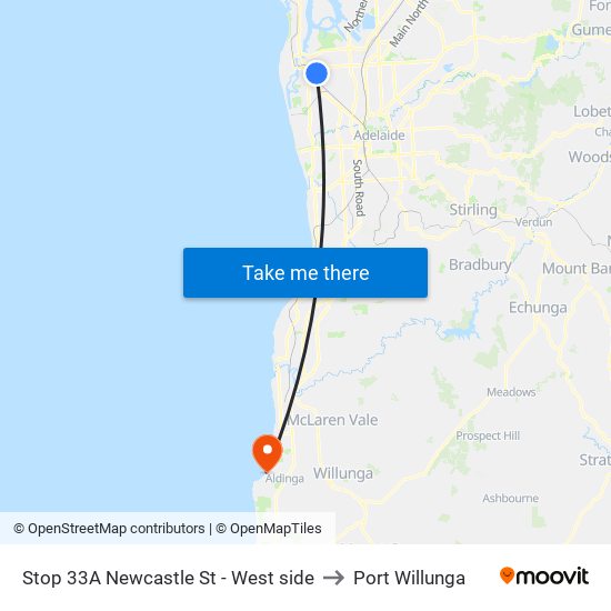 Stop 33A Newcastle St - West side to Port Willunga map