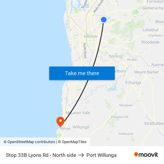 Stop 33B Lyons Rd - North side to Port Willunga map