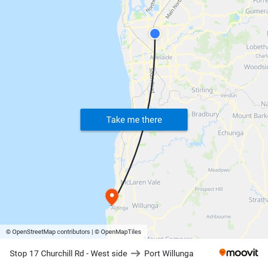Stop 17 Churchill Rd - West side to Port Willunga map
