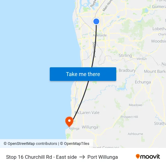 Stop 16 Churchill Rd - East side to Port Willunga map
