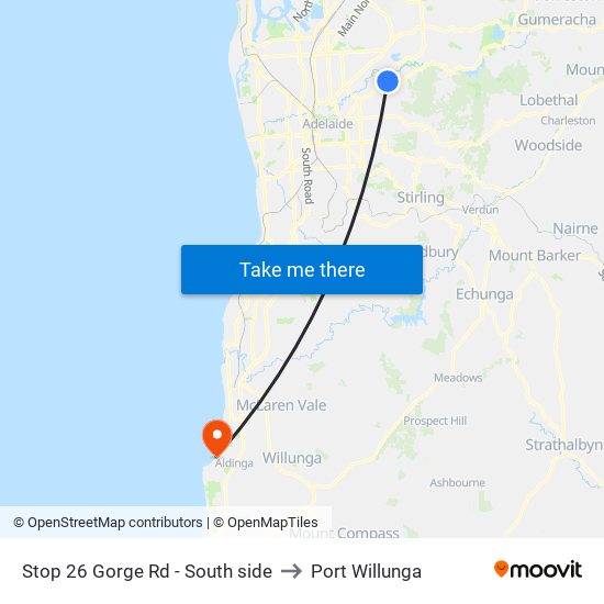 Stop 26 Gorge Rd - South side to Port Willunga map