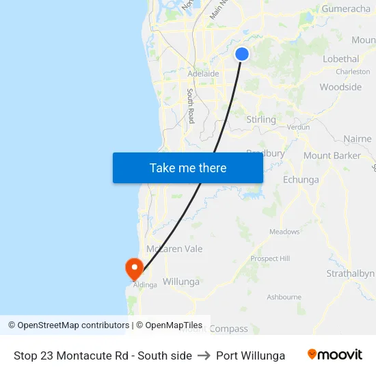 Stop 23 Montacute Rd - South side to Port Willunga map