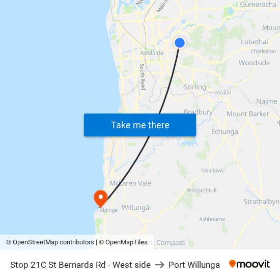 Stop 21C St Bernards Rd - West side to Port Willunga map