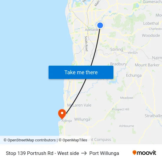 Stop 139 Portrush Rd - West side to Port Willunga map