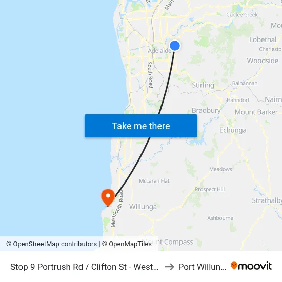 Stop 9 Portrush Rd / Clifton St - West side to Port Willunga map