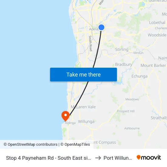 Stop 4 Payneham Rd - South East side to Port Willunga map