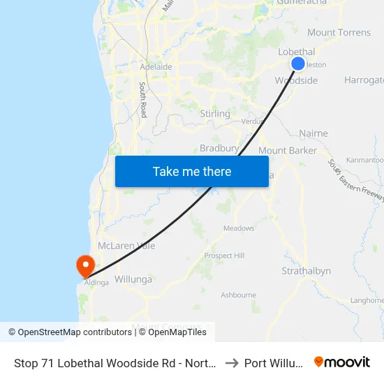 Stop 71 Lobethal Woodside Rd - North side to Port Willunga map