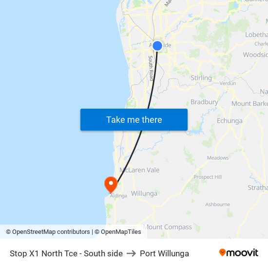 Stop X1 North Tce - South side to Port Willunga map