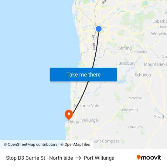 Stop D3 Currie St - North side to Port Willunga map