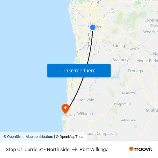 Stop C1 Currie St - North side to Port Willunga map