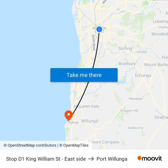Stop D1 King William St - East side to Port Willunga map