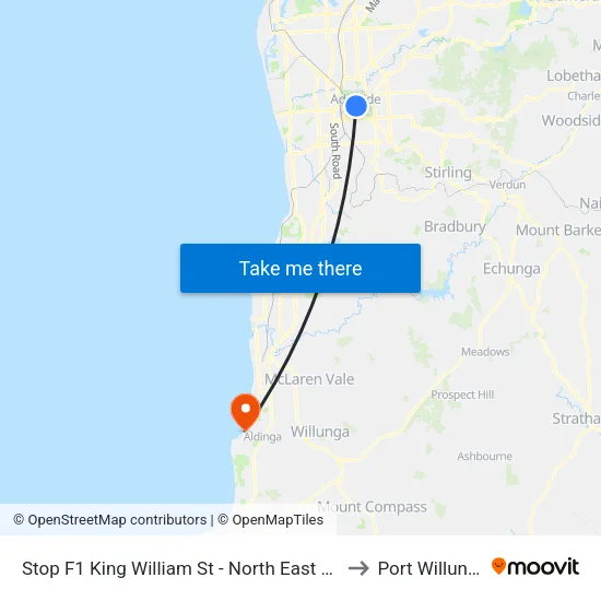 Stop F1 King William St - North East side to Port Willunga map