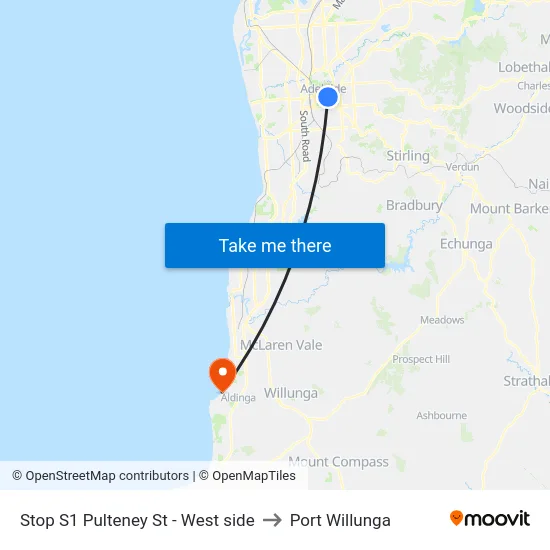 Stop S1 Pulteney St - West side to Port Willunga map