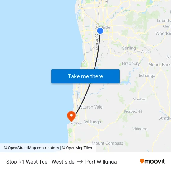 Stop R1 West Tce - West side to Port Willunga map