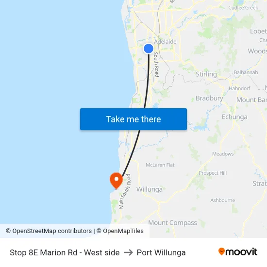 Stop 8E Marion Rd - West side to Port Willunga map