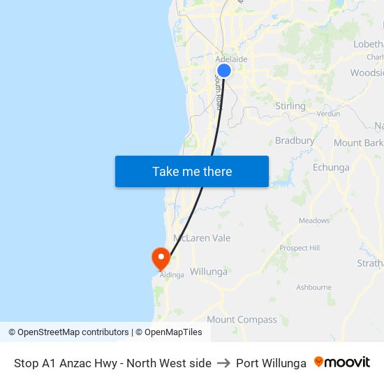 Stop A1 Anzac Hwy - North West side to Port Willunga map