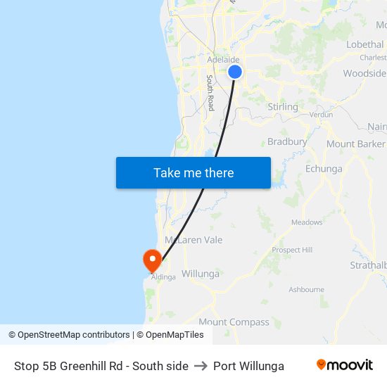 Stop 5B Greenhill Rd - South side to Port Willunga map
