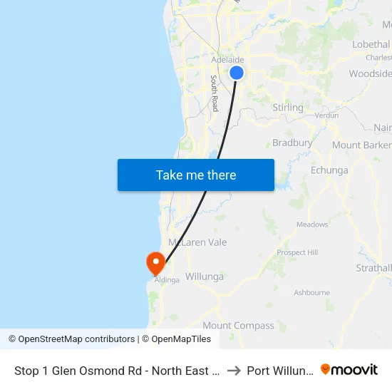 Stop 1 Glen Osmond Rd - North East side to Port Willunga map