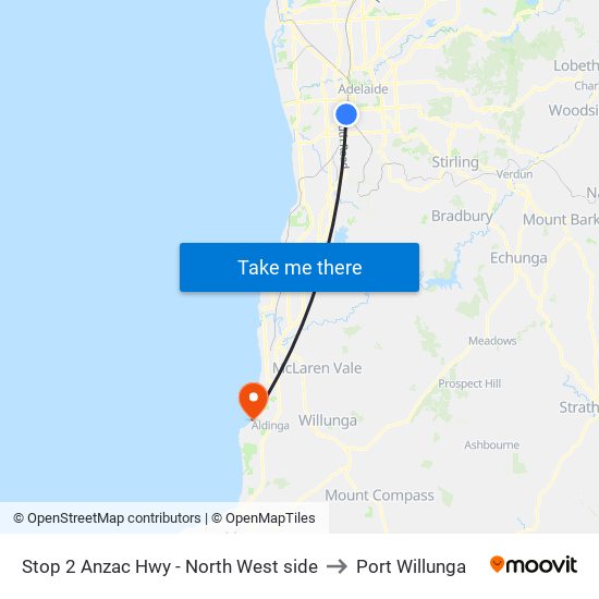 Stop 2 Anzac Hwy - North West side to Port Willunga map