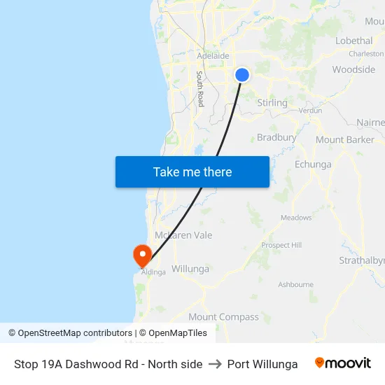 Stop 19A Dashwood Rd - North side to Port Willunga map
