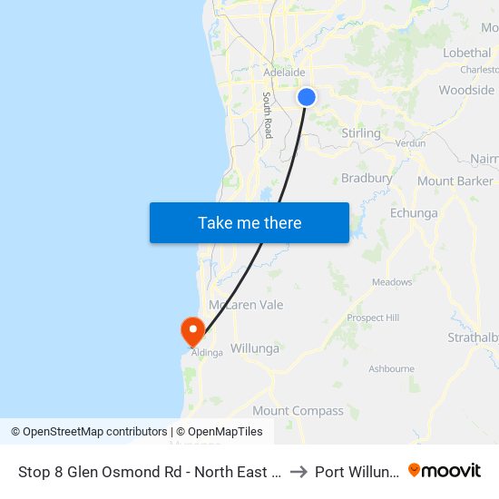 Stop 8 Glen Osmond Rd - North East side to Port Willunga map