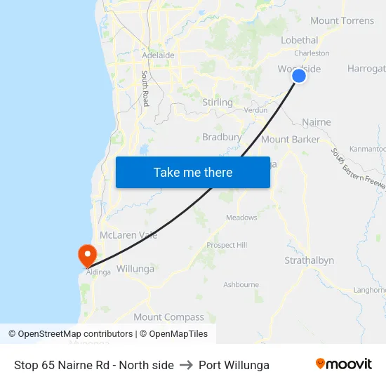 Stop 65 Nairne Rd - North side to Port Willunga map