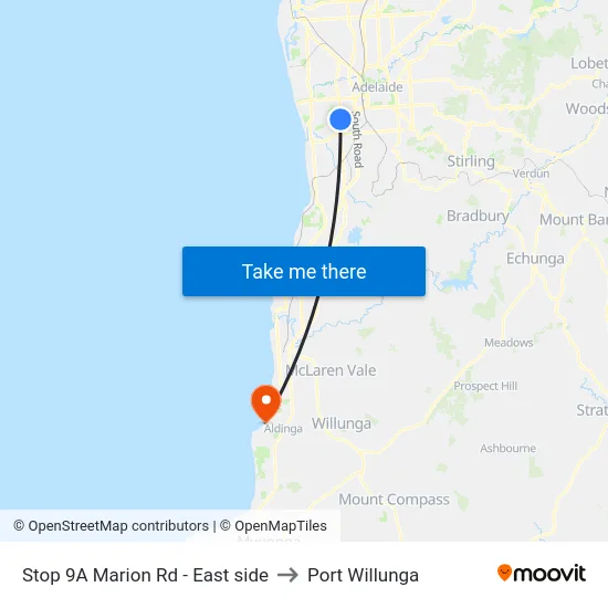 Stop 9A Marion Rd - East side to Port Willunga map