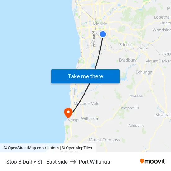 Stop 8 Duthy St - East side to Port Willunga map