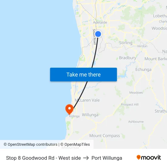 Stop 8 Goodwood Rd - West side to Port Willunga map
