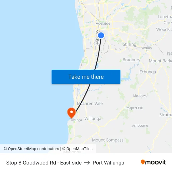 Stop 8 Goodwood Rd - East side to Port Willunga map