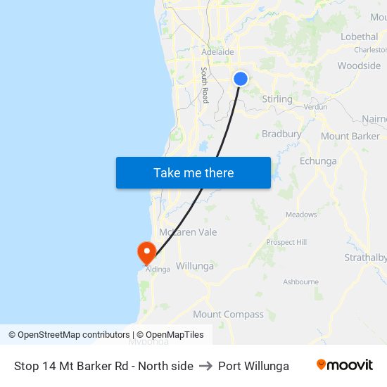 Stop 14 Mt Barker Rd - North side to Port Willunga map