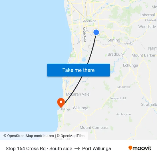 Stop 164 Cross Rd - South side to Port Willunga map