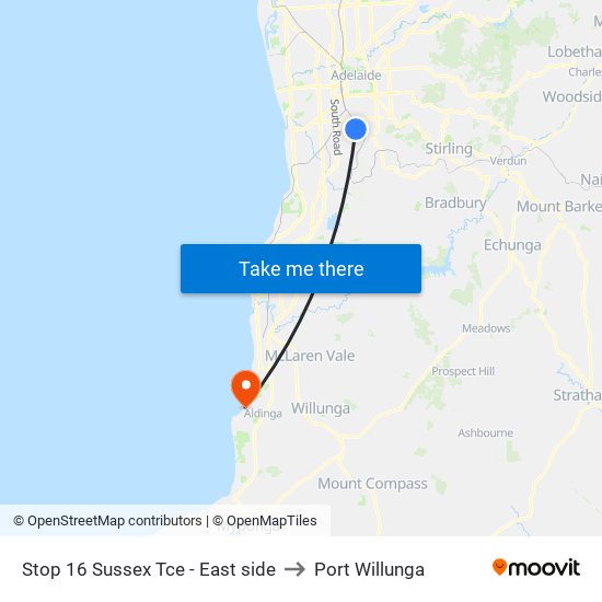 Stop 16 Sussex Tce - East side to Port Willunga map