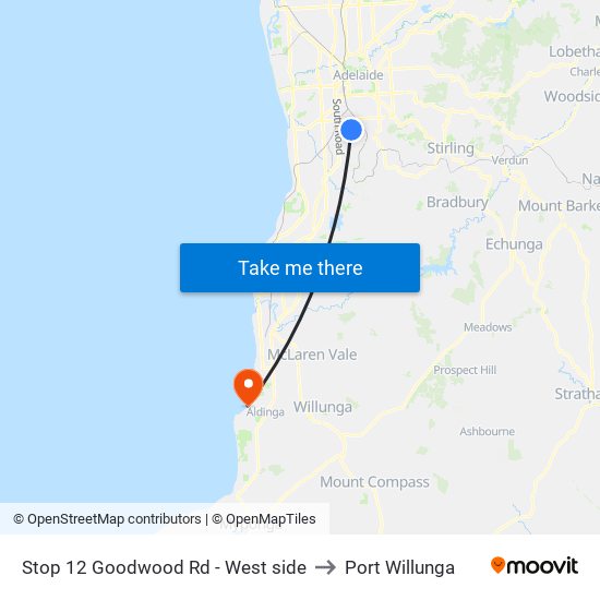 Stop 12 Goodwood Rd - West side to Port Willunga map