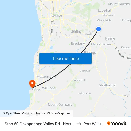 Stop 60 Onkaparinga Valley Rd - North side to Port Willunga map
