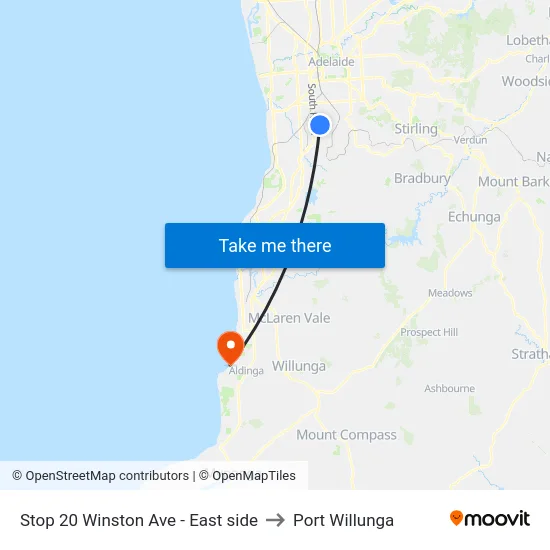 Stop 20 Winston Ave - East side to Port Willunga map