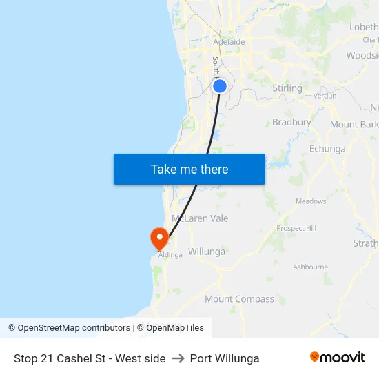 Stop 21 Cashel St - West side to Port Willunga map