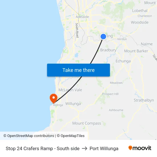 Stop 24 Crafers Ramp - South side to Port Willunga map