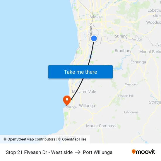Stop 21 Fiveash Dr - West side to Port Willunga map