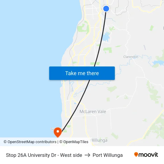 Stop 26A University Dr - West side to Port Willunga map