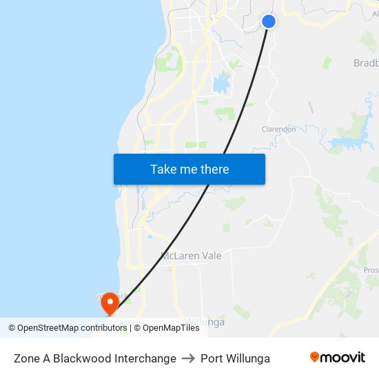 Zone A Blackwood Interchange to Port Willunga map