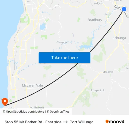 Stop 55 Mt Barker Rd - East side to Port Willunga map