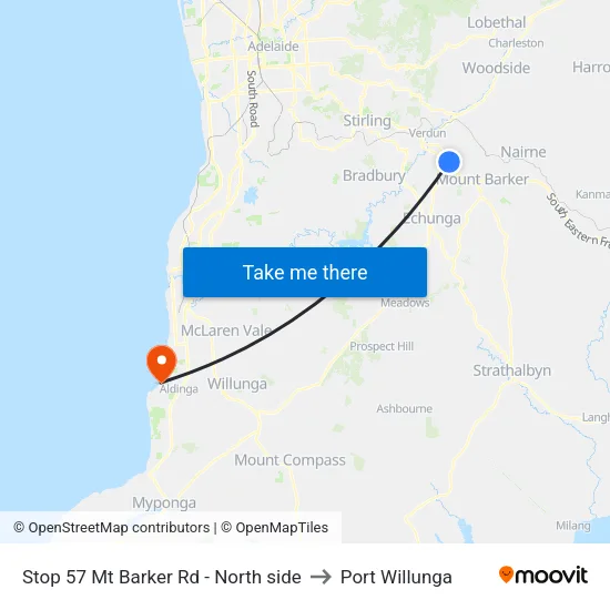Stop 57 Mt Barker Rd - North side to Port Willunga map
