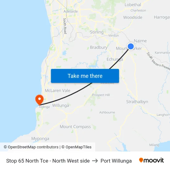 Stop 65 North Tce - North West side to Port Willunga map