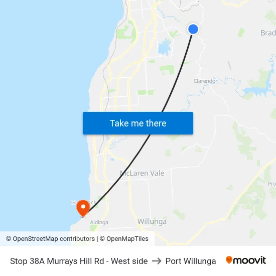 Stop 38A Murrays Hill Rd - West side to Port Willunga map