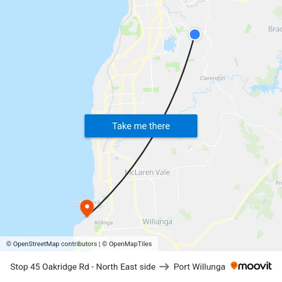 Stop 45 Oakridge Rd - North East side to Port Willunga map