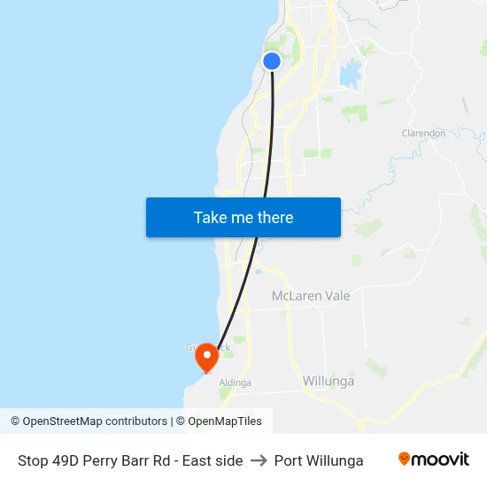 Stop 49D Perry Barr Rd - East side to Port Willunga map