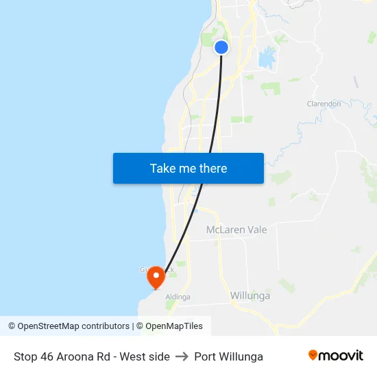 Stop 46 Aroona Rd - West side to Port Willunga map